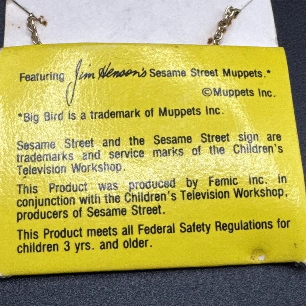 Vintage Sesame Street Big Bird Enamel Pendant Necklace Femic Muppets Inc New